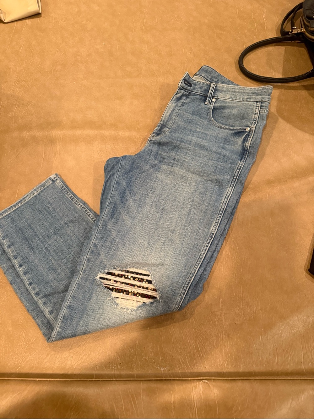 White House Black Market Light Blue Boyfriend Jeans with Distressed Knee Detail